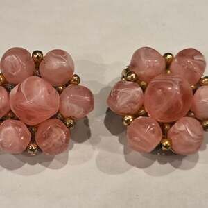 Vintage Pink Flowers Kramer Earrings NY Lucite Stunning Clip On
